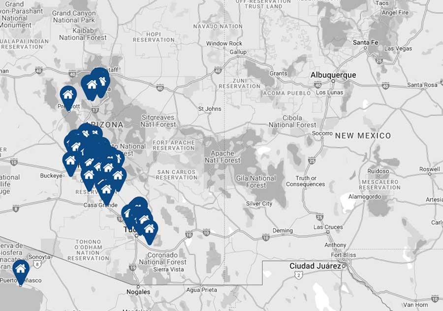 map of Arizona vacation sites